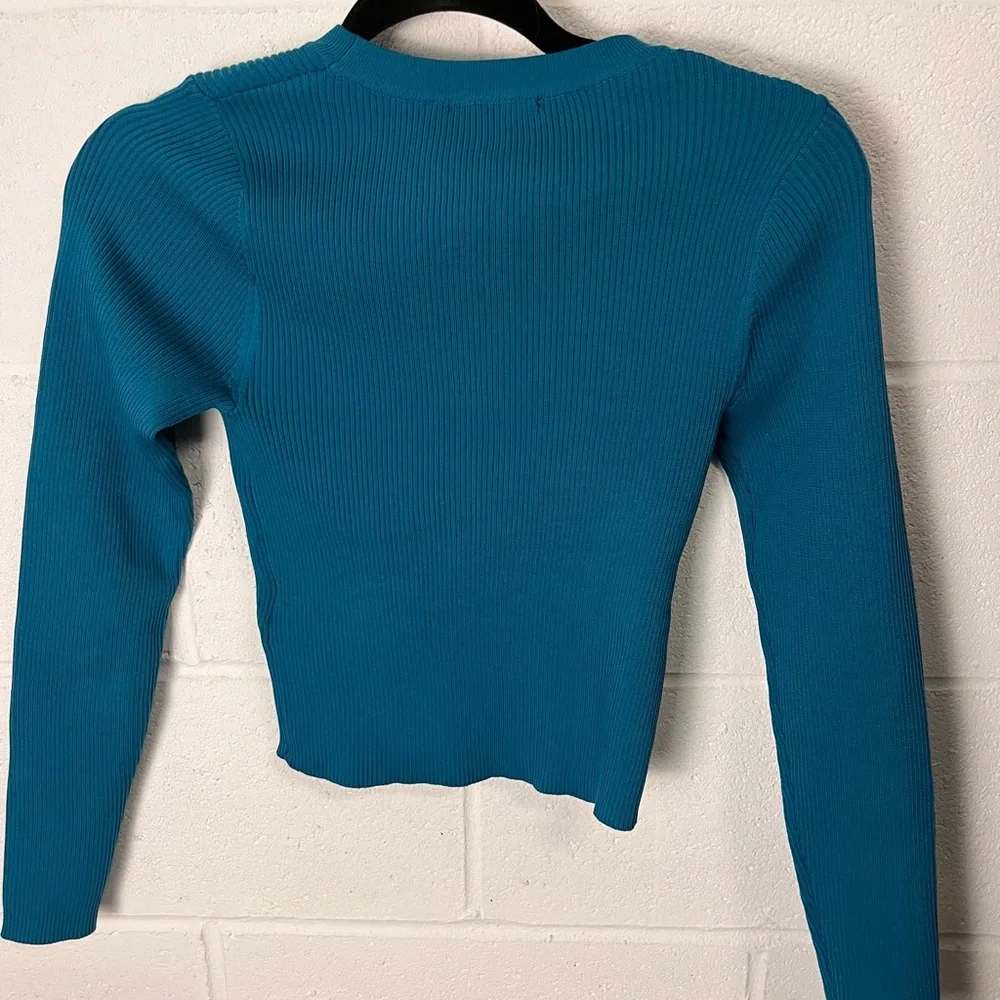 NEW Sincerely Jules Teal Ribbed Long Sleeve Top M - Picture 2 of 5